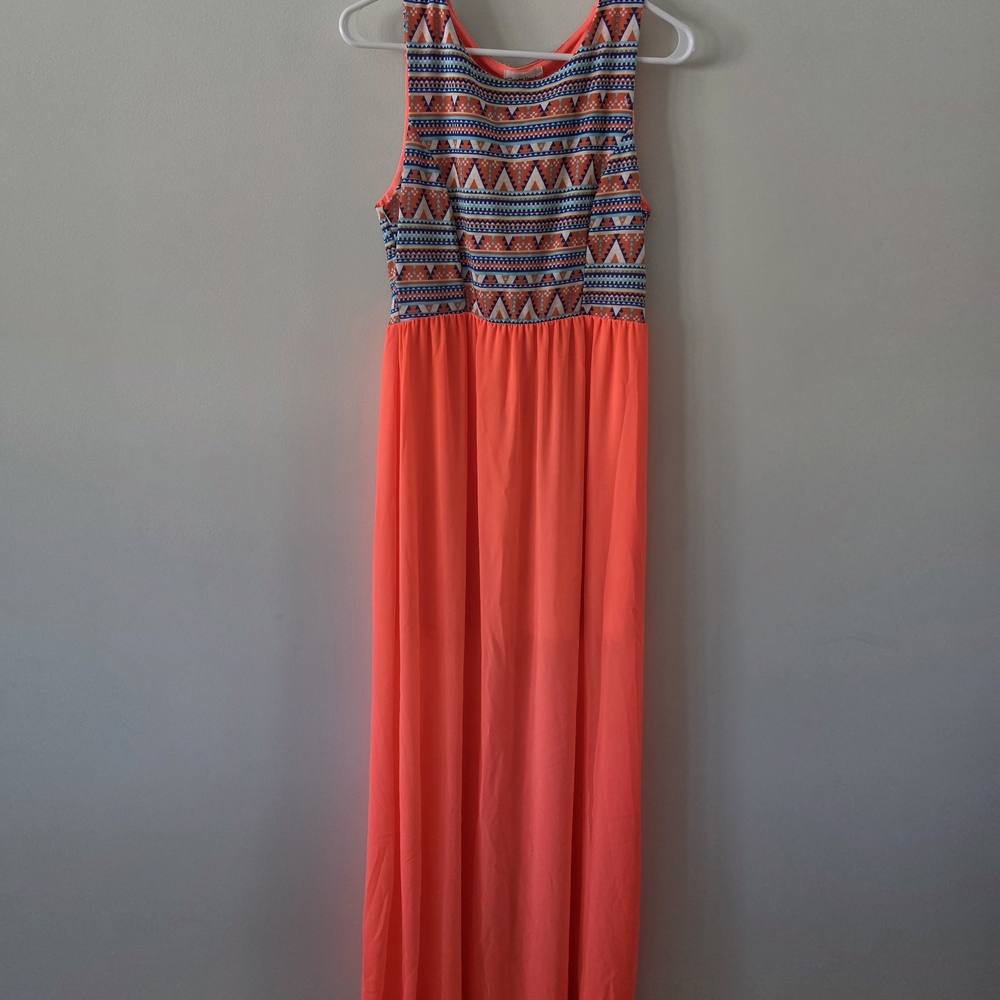 Style Rack Coral and Geometric Maxi Dress